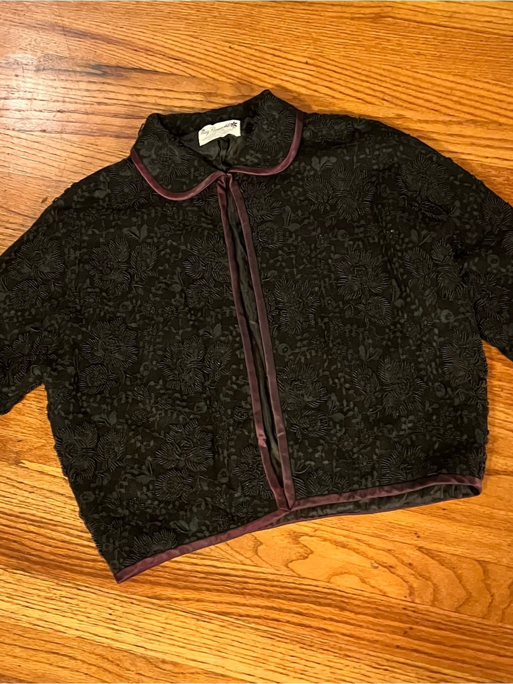 Vintage Black Beaded Lace Cashmere Cardigan